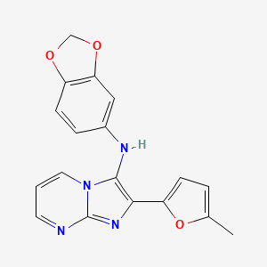 molecular formula C18H14N4O3 B1226639 N-(1,3-benzodioxol-5-yl)-2-(5-methyl-2-furanyl)-3-imidazo[1,2-a]pyrimidinamine 