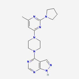 molecular formula C18H23N9 B12266403 4-methyl-6-(4-{1H-pyrazolo[3,4-d]pyrimidin-4-yl}piperazin-1-yl)-2-(pyrrolidin-1-yl)pyrimidine 