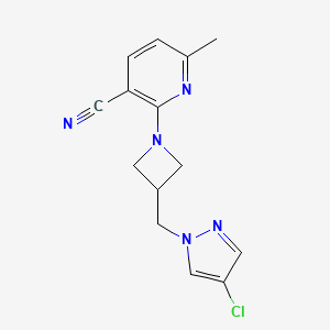 molecular formula C14H14ClN5 B12266429 2-{3-[(4-chloro-1H-pyrazol-1-yl)methyl]azetidin-1-yl}-6-methylpyridine-3-carbonitrile 