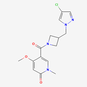 molecular formula C15H17ClN4O3 B12266510 5-{3-[(4-chloro-1H-pyrazol-1-yl)methyl]azetidine-1-carbonyl}-4-methoxy-1-methyl-1,2-dihydropyridin-2-one 