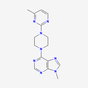 molecular formula C15H18N8 B12266532 9-methyl-6-[4-(4-methylpyrimidin-2-yl)piperazin-1-yl]-9H-purine 