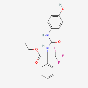 molecular formula C18H17F3N2O4 B1226675 3,3,3-Trifluoro-2-[[(4-hydroxyanilino)-oxomethyl]amino]-2-phenylpropanoic acid ethyl ester 