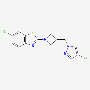 molecular formula C14H12Cl2N4S B12266777 6-chloro-2-{3-[(4-chloro-1H-pyrazol-1-yl)methyl]azetidin-1-yl}-1,3-benzothiazole 