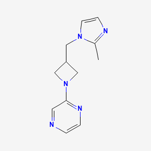 molecular formula C12H15N5 B12266784 2-{3-[(2-methyl-1H-imidazol-1-yl)methyl]azetidin-1-yl}pyrazine 