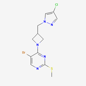 molecular formula C12H13BrClN5S B12266795 5-bromo-4-{3-[(4-chloro-1H-pyrazol-1-yl)methyl]azetidin-1-yl}-2-(methylsulfanyl)pyrimidine 