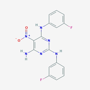 molecular formula C16H12F2N6O2 B1226681 N2,N4-Bis(3-fluorophenyl)-5-nitropyrimidine-2,4,6-triamine 