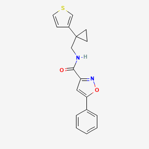 molecular formula C18H16N2O2S B12266891 5-phenyl-N-{[1-(thiophen-3-yl)cyclopropyl]methyl}-1,2-oxazole-3-carboxamide 