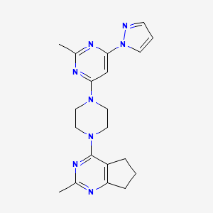 molecular formula C20H24N8 B12266933 2-methyl-4-(4-{2-methyl-5H,6H,7H-cyclopenta[d]pyrimidin-4-yl}piperazin-1-yl)-6-(1H-pyrazol-1-yl)pyrimidine 