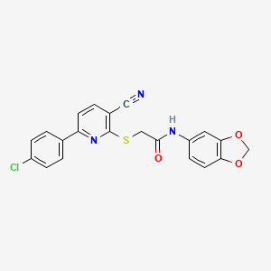 molecular formula C21H14ClN3O3S B12267091 N-(1,3-benzodioxol-5-yl)-2-{[6-(4-chlorophenyl)-3-cyanopyridin-2-yl]sulfanyl}acetamide 