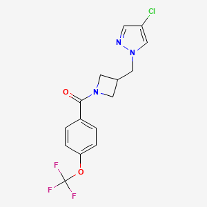 molecular formula C15H13ClF3N3O2 B12267155 4-chloro-1-({1-[4-(trifluoromethoxy)benzoyl]azetidin-3-yl}methyl)-1H-pyrazole 