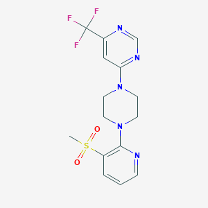 molecular formula C15H16F3N5O2S B12267234 4-[4-(3-Methanesulfonylpyridin-2-yl)piperazin-1-yl]-6-(trifluoromethyl)pyrimidine 