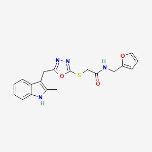 molecular formula C19H18N4O3S B1226726 N-(2-furanylmethyl)-2-[[5-[(2-methyl-1H-indol-3-yl)methyl]-1,3,4-oxadiazol-2-yl]thio]acetamide 