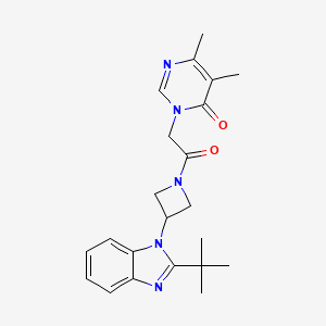 molecular formula C22H27N5O2 B12267264 3-{2-[3-(2-tert-butyl-1H-1,3-benzodiazol-1-yl)azetidin-1-yl]-2-oxoethyl}-5,6-dimethyl-3,4-dihydropyrimidin-4-one 