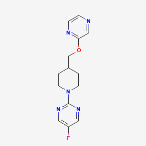 molecular formula C14H16FN5O B12267290 5-Fluoro-2-{4-[(pyrazin-2-yloxy)methyl]piperidin-1-yl}pyrimidine 