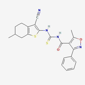 molecular formula C22H20N4O2S2 B1226733 N-[[(3-cyano-6-methyl-4,5,6,7-tetrahydro-1-benzothiophen-2-yl)amino]-sulfanylidenemethyl]-5-methyl-3-phenyl-4-isoxazolecarboxamide 