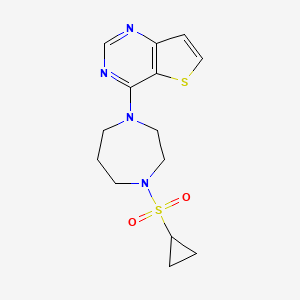 molecular formula C14H18N4O2S2 B12267454 1-(Cyclopropanesulfonyl)-4-{thieno[3,2-d]pyrimidin-4-yl}-1,4-diazepane 