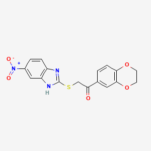 molecular formula C17H13N3O5S B12267473 1-(2,3-dihydro-1,4-benzodioxin-6-yl)-2-[(5-nitro-1H-benzimidazol-2-yl)sulfanyl]ethanone 