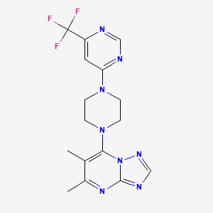 molecular formula C16H17F3N8 B12267507 4-(4-{5,6-Dimethyl-[1,2,4]triazolo[1,5-a]pyrimidin-7-yl}piperazin-1-yl)-6-(trifluoromethyl)pyrimidine 