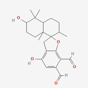 molecular formula C23H30O5 B1226751 3,4'-dihydroxy-4,4,7,8a-tetramethylspiro[2,3,4a,5,6,7-hexahydro-1H-naphthalene-8,2'-3H-1-benzofuran]-6',7'-dicarbaldehyde CAS No. 149598-70-9
