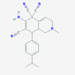 molecular formula C22H23N5 B1226772 6-Amino-2-methyl-8-(4-propan-2-ylphenyl)-1,3,8,8a-tetrahydroisoquinoline-5,5,7-tricarbonitrile 