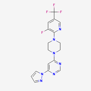 molecular formula C17H15F4N7 B12267775 4-{4-[3-fluoro-5-(trifluoromethyl)pyridin-2-yl]piperazin-1-yl}-6-(1H-pyrazol-1-yl)pyrimidine 