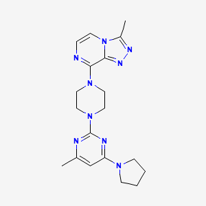 molecular formula C19H25N9 B12267790 4-Methyl-2-(4-{3-methyl-[1,2,4]triazolo[4,3-a]pyrazin-8-yl}piperazin-1-yl)-6-(pyrrolidin-1-yl)pyrimidine 