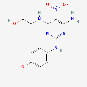 molecular formula C13H16N6O4 B1226786 2-[[6-Amino-2-(4-methoxyanilino)-5-nitro-4-pyrimidinyl]amino]ethanol 