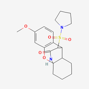 molecular formula C20H26N2O5S B12267865 (1R,9R,17R)-5-methoxy-17-(pyrrolidine-1-sulfonyl)-2-oxa-15-azatetracyclo[7.5.3.0^{1,10}.0^{3,8}]heptadeca-3,5,7-trien-16-one 