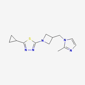 molecular formula C13H17N5S B12267896 2-cyclopropyl-5-{3-[(2-methyl-1H-imidazol-1-yl)methyl]azetidin-1-yl}-1,3,4-thiadiazole 