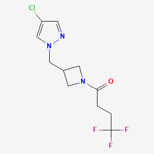 molecular formula C11H13ClF3N3O B12268074 1-{3-[(4-chloro-1H-pyrazol-1-yl)methyl]azetidin-1-yl}-4,4,4-trifluorobutan-1-one 