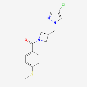 molecular formula C15H16ClN3OS B12268080 4-chloro-1-({1-[4-(methylsulfanyl)benzoyl]azetidin-3-yl}methyl)-1H-pyrazole 