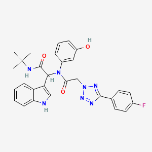 molecular formula C29H28FN7O3 B1226817 N-tert-butyl-2-(N-[2-[5-(4-fluorophenyl)-2-tetrazolyl]-1-oxoethyl]-3-hydroxyanilino)-2-(1H-indol-3-yl)acetamide 