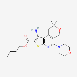 molecular formula C21H29N3O4S B1226827 1-Amino-8,8-dimethyl-5-morpholin-4-yl-8,9-dihydro-6H-7-oxa-3-thia-4-aza-cyclopenta[a]naphthalene-2-carboxylic acid butyl ester 