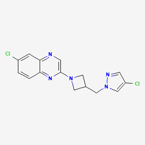 molecular formula C15H13Cl2N5 B12268304 6-chloro-2-{3-[(4-chloro-1H-pyrazol-1-yl)methyl]azetidin-1-yl}quinoxaline 