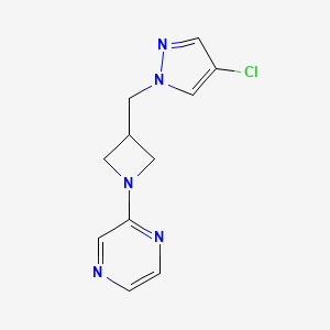 molecular formula C11H12ClN5 B12268343 2-{3-[(4-chloro-1H-pyrazol-1-yl)methyl]azetidin-1-yl}pyrazine 