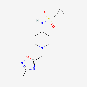 molecular formula C12H20N4O3S B12268388 N-{1-[(3-methyl-1,2,4-oxadiazol-5-yl)methyl]piperidin-4-yl}cyclopropanesulfonamide 