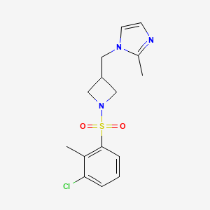 molecular formula C15H18ClN3O2S B12268616 1-{[1-(3-chloro-2-methylbenzenesulfonyl)azetidin-3-yl]methyl}-2-methyl-1H-imidazole 