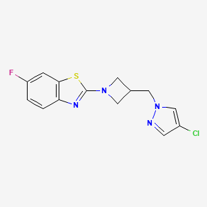 molecular formula C14H12ClFN4S B12268710 2-{3-[(4-chloro-1H-pyrazol-1-yl)methyl]azetidin-1-yl}-6-fluoro-1,3-benzothiazole 