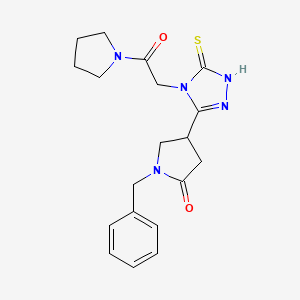 molecular formula C19H23N5O2S B12268732 1-benzyl-4-{4-[2-oxo-2-(pyrrolidin-1-yl)ethyl]-5-sulfanylidene-4,5-dihydro-1H-1,2,4-triazol-3-yl}pyrrolidin-2-one 