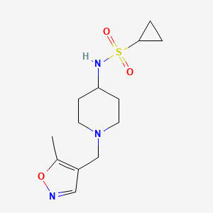 molecular formula C13H21N3O3S B12268745 N-{1-[(5-methyl-1,2-oxazol-4-yl)methyl]piperidin-4-yl}cyclopropanesulfonamide 