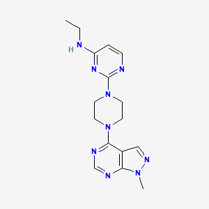 molecular formula C16H21N9 B12269014 N-ethyl-2-(4-{1-methyl-1H-pyrazolo[3,4-d]pyrimidin-4-yl}piperazin-1-yl)pyrimidin-4-amine 