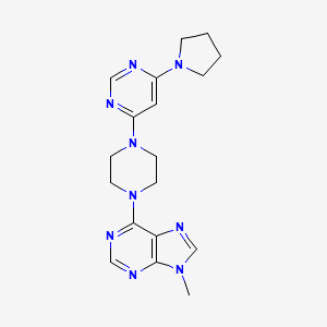 molecular formula C18H23N9 B12269060 9-methyl-6-{4-[6-(pyrrolidin-1-yl)pyrimidin-4-yl]piperazin-1-yl}-9H-purine 