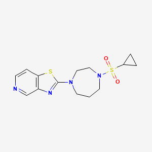 molecular formula C14H18N4O2S2 B12269069 1-(Cyclopropanesulfonyl)-4-{[1,3]thiazolo[4,5-c]pyridin-2-yl}-1,4-diazepane 