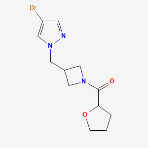 molecular formula C12H16BrN3O2 B12269101 4-bromo-1-{[1-(oxolane-2-carbonyl)azetidin-3-yl]methyl}-1H-pyrazole 