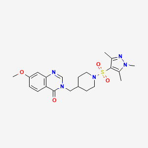 molecular formula C21H27N5O4S B12269169 7-methoxy-3-({1-[(1,3,5-trimethyl-1H-pyrazol-4-yl)sulfonyl]piperidin-4-yl}methyl)-3,4-dihydroquinazolin-4-one 