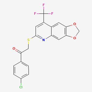 molecular formula C19H11ClF3NO3S B12269304 1-(4-Chlorophenyl)-2-{[8-(trifluoromethyl)[1,3]dioxolo[4,5-g]quinolin-6-yl]sulfanyl}ethanone 