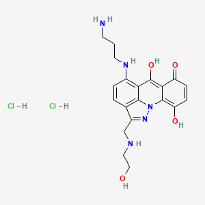 molecular formula C20H25Cl2N5O4 B1226934 6H-Pyrazolo(4,5,1-de)acridin-6-one, 5-((3-aminopropyl)amino)-7,10-dihydroxy-2-(((2-hydroxyethyl)amino)methyl)-, dihydrochloride CAS No. 207862-44-0