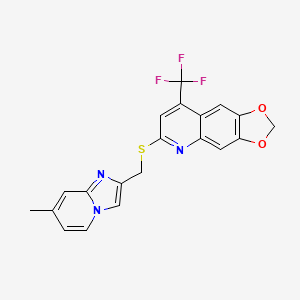 molecular formula C20H14F3N3O2S B12269360 6-{[(7-Methylimidazo[1,2-a]pyridin-2-yl)methyl]sulfanyl}-8-(trifluoromethyl)[1,3]dioxolo[4,5-g]quinoline 