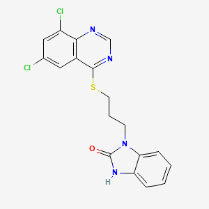 molecular formula C18H14Cl2N4OS B12269371 1-{3-[(6,8-dichloroquinazolin-4-yl)sulfanyl]propyl}-1,3-dihydro-2H-benzimidazol-2-one 