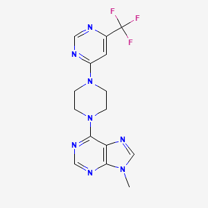 molecular formula C15H15F3N8 B12269386 9-methyl-6-{4-[6-(trifluoromethyl)pyrimidin-4-yl]piperazin-1-yl}-9H-purine 